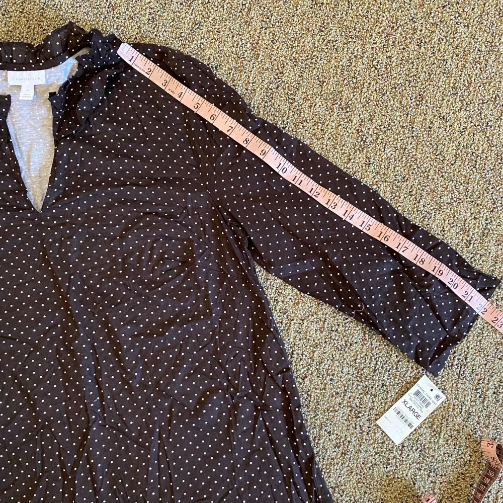 Charter Club White/DRK CHOCOL polka dots 3/4 sleeve top - Picture 7 of 7